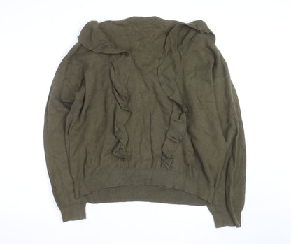 & Other Stories Women Green Ruffle Cotton Long Sleeve Jumper L