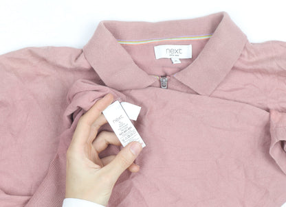 Next Men's Pink Cotton 1/4 Zip Polo Shirt XL Classic Fit