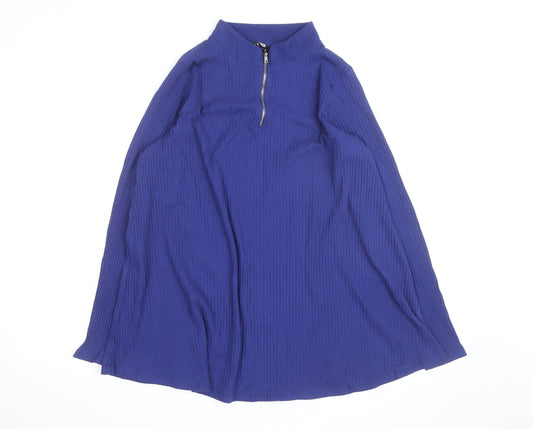 Yours Women's Blue Size 20 Long Sleeve Shift Dress with Zip Neck