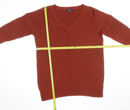 Wallis Women Rust V-Neck Long Sleeve Knit Jumper Size L 14-16