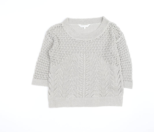 Rocha John Rocha Women Grey Size 12 Open-Knit 3/4 Sleeve Jumper