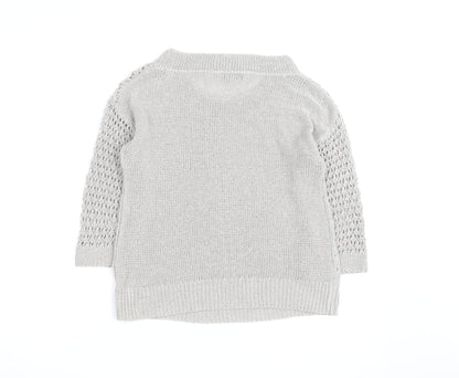 Rocha John Rocha Women Grey Size 12 Open-Knit 3/4 Sleeve Jumper