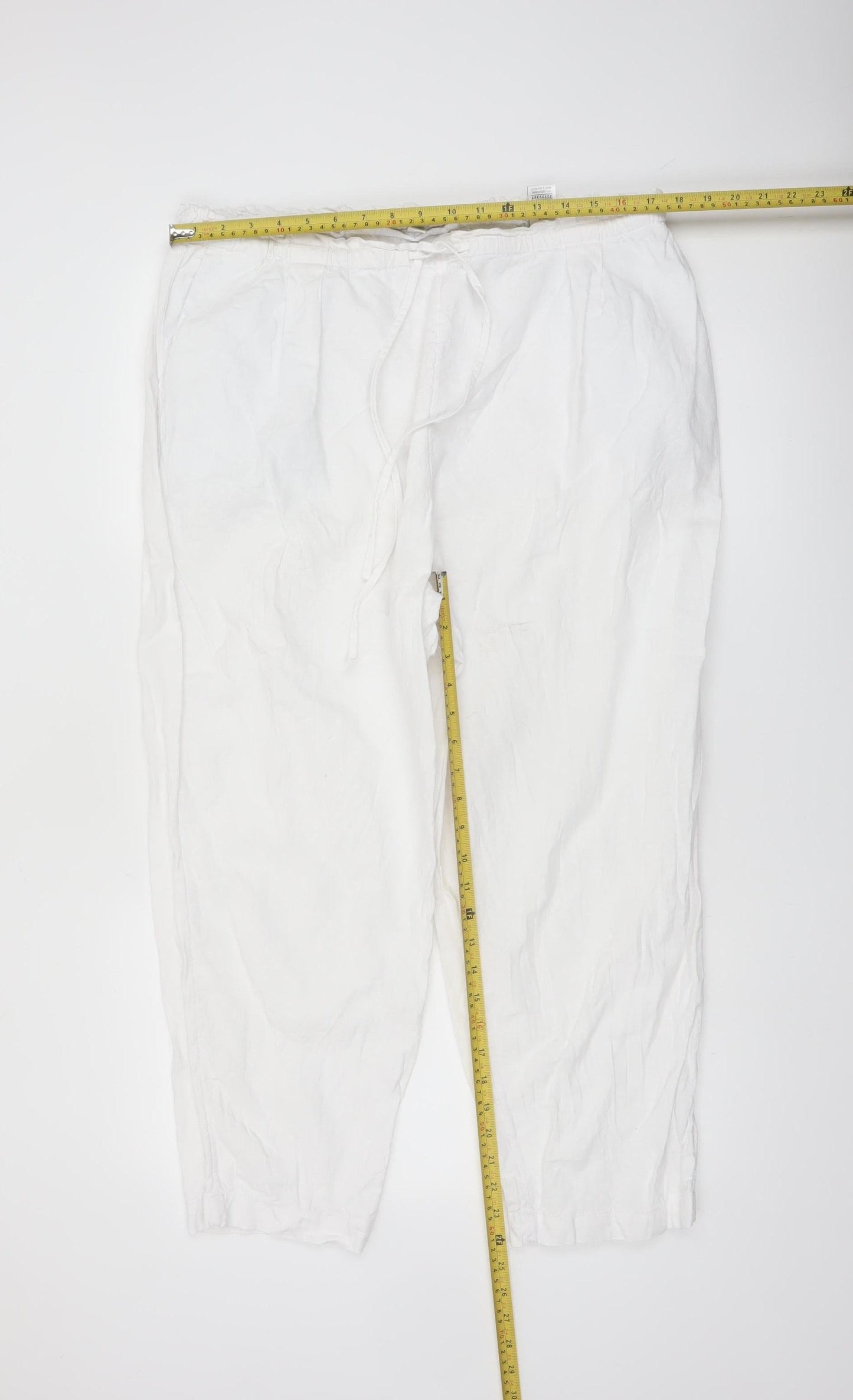 Marks and Spencer Women White Linen Blend Elastic Waist Trousers Size 18 Regular