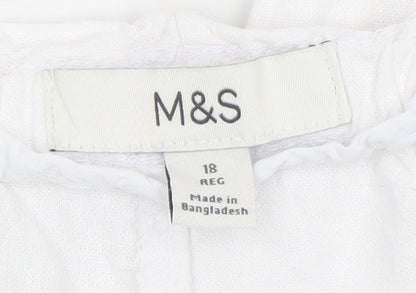 Marks and Spencer Women White Linen Blend Elastic Waist Trousers Size 18 Regular