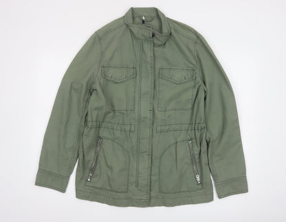 GAP Women Green Cotton Military Jacket L Full Zip Utility Style