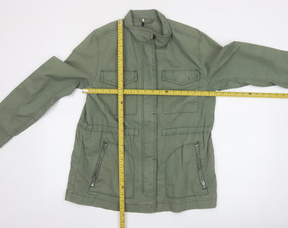 GAP Women Green Cotton Military Jacket L Full Zip Utility Style
