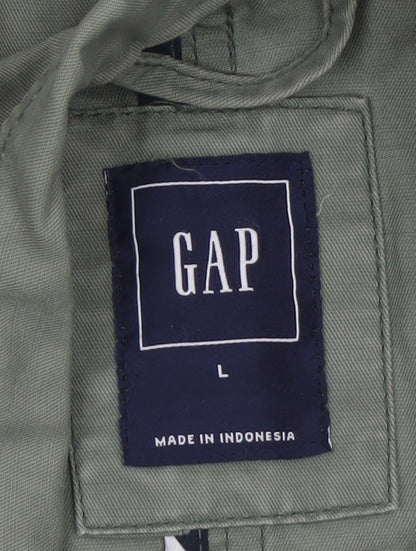 GAP Women Green Cotton Military Jacket L Full Zip Utility Style