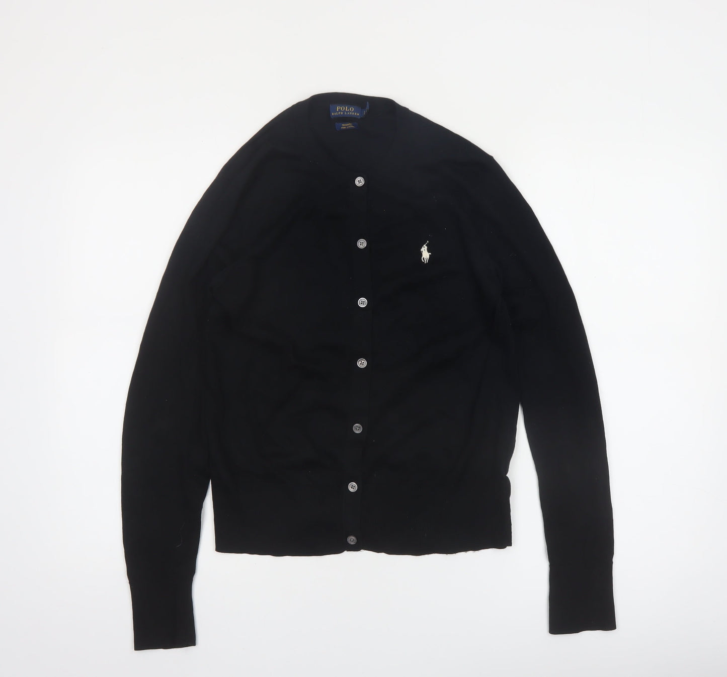 Ralph Lauren Women's Black Cotton Crew Neck Button Cardigan Size S
