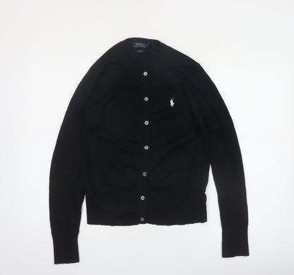 Ralph Lauren Women's Black Cotton Crew Neck Button Cardigan Size S