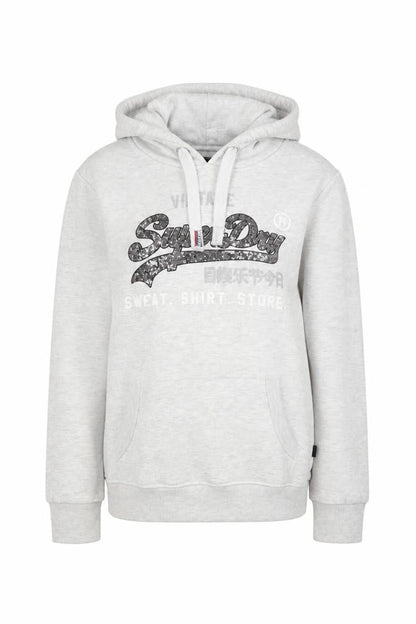 Superdry Womens Grey Logo Hoodie UK 14 Pullover Casual Sweatshirt
