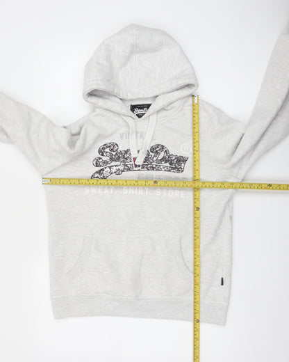 Superdry Womens Grey Logo Hoodie UK 14 Pullover Casual Sweatshirt