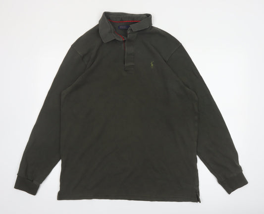 Ralph Lauren Mens Khaki Long Sleeve Polo Shirt XXL Cotton Classic Fit