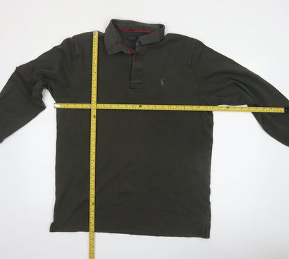 Ralph Lauren Mens Khaki Long Sleeve Polo Shirt XXL Cotton Classic Fit