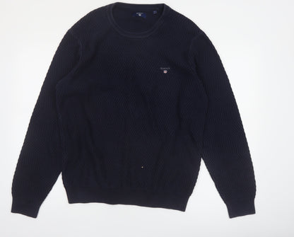 Gant Men's Blue Cotton Crew Neck Pullover Jumper XL
