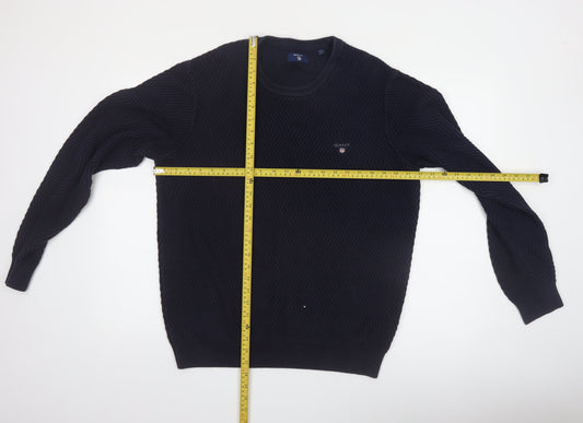 Gant Men's Blue Cotton Crew Neck Pullover Jumper XL