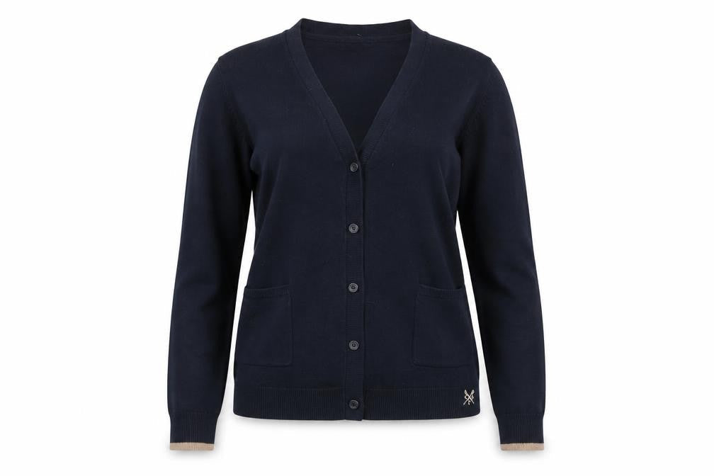 Crew Clothing Company Womens Blue Cotton Blend V-Neck Cardigan Size 12