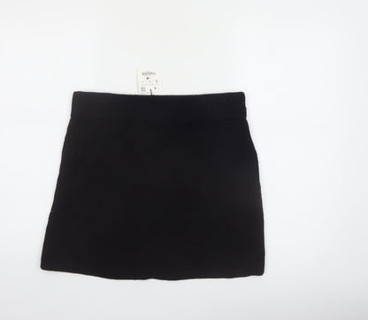 Zara Women Black Knit Mini Skirt Size 14 High Rise Short Viscose Blend