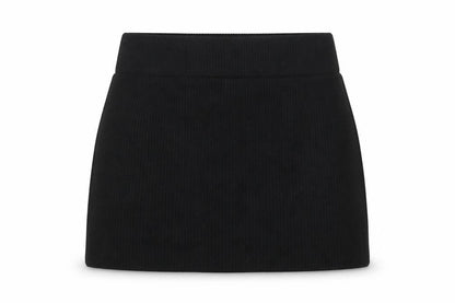 Zara Women Black Knit Mini Skirt Size 14 High Rise Short Viscose Blend