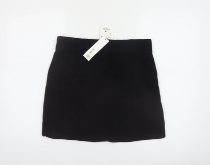 Zara Women Black Knit Mini Skirt Size 14 High Rise Short Viscose Blend
