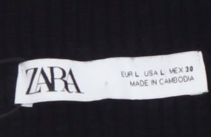 Zara Women Black Knit Mini Skirt Size 14 High Rise Short Viscose Blend