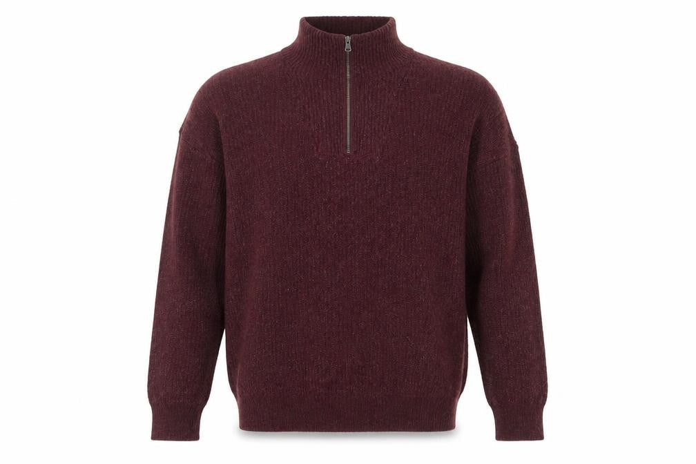Modern Ambition Men's Red 1/2 Zip High Neck Knit Jumper Size L