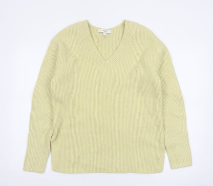 Marks and Spencer Women’s Yellow V-Neck Ribbed Knit Jumper Size S