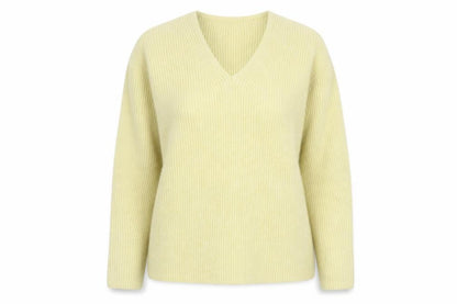 Marks & Spencer Women’s Yellow V-Neck Ribbed Knit Jumper Size S