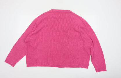 Bershka Women Pink Crew Neck Knit Pullover Jumper Size M
