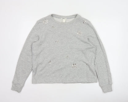 H&M Womens Grey Beaded Sweatshirt Size 12 Regular Cotton Blend
