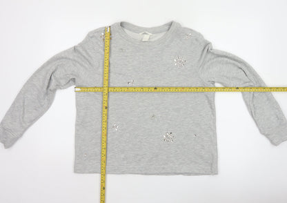 H&M Womens Grey Beaded Sweatshirt Size 12 Regular Cotton Blend