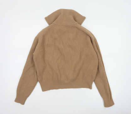 Uniqlo Women Beige 100% Wool Half Zip Jumper XS Classic Knit