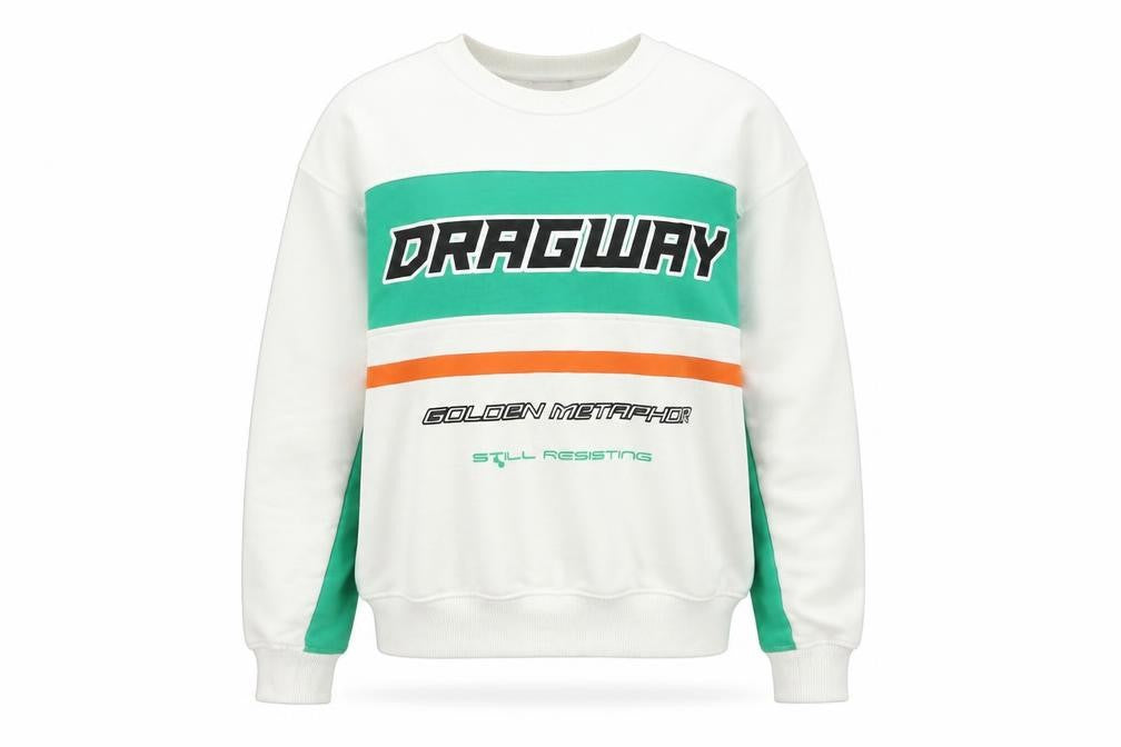 Zara Womens White Green Graphic Pullover Sweatshirt Size 14