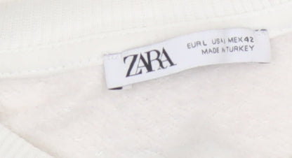 Zara Womens White Green Graphic Pullover Sweatshirt Size 14