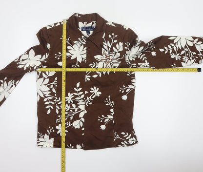 Susan Graver Women Brown Floral Cotton Jacket Size S Casual