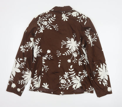 Susan Graver Women Brown Floral Cotton Jacket Size S Casual