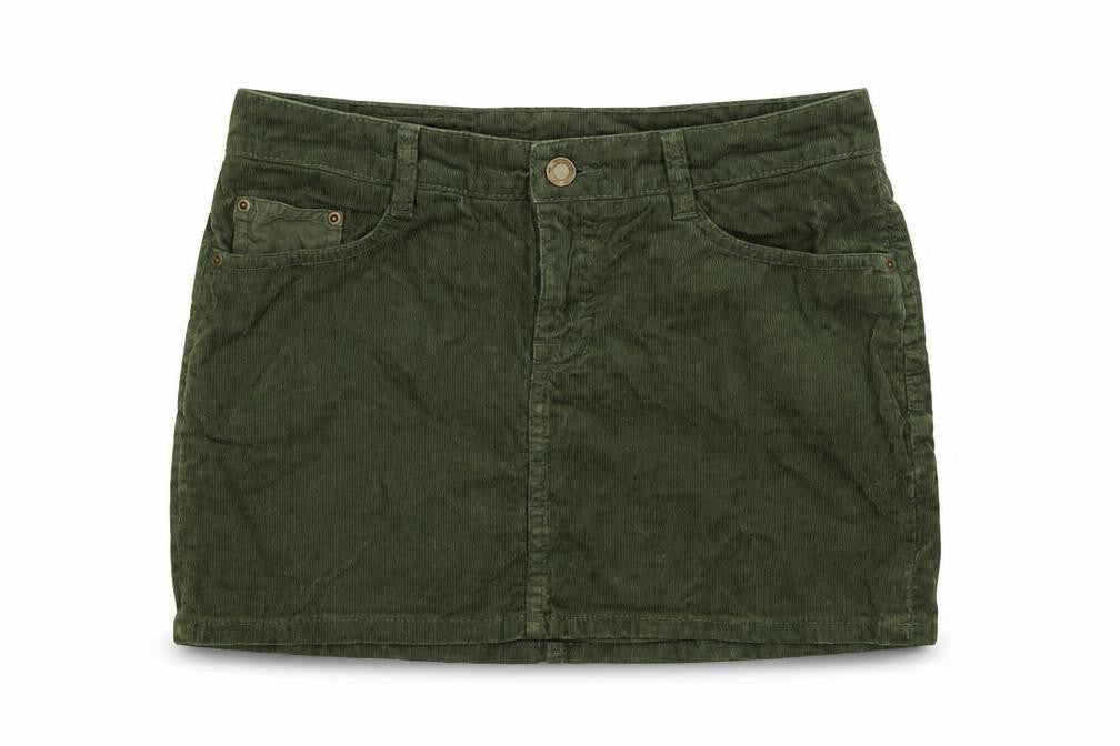 H&M L.O.G.G Women Green Corduroy Short Skirt Size 8