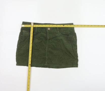 H&M L.O.G.G Women Green Corduroy Short Skirt Size 8