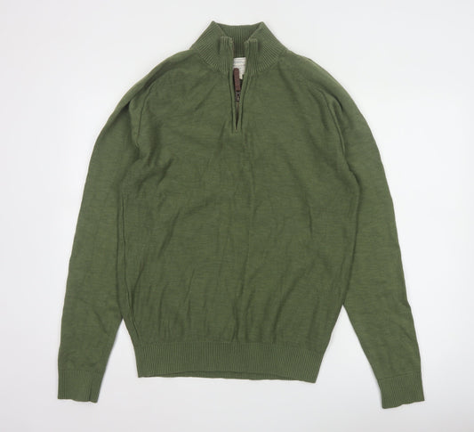 Mountain Warehouse Men’s Green Cotton 1/2 Zip Jumper L