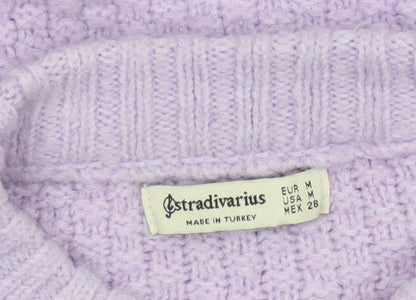 Stradivarius Women’s Purple Chunky Knit Mock Neck Jumper Size 12