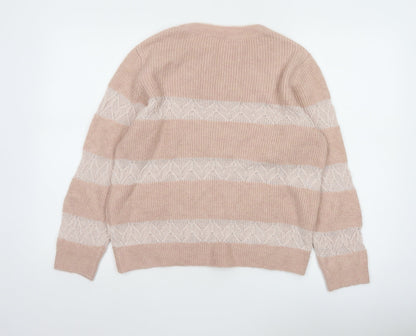 M&Co Women Pink Size 12 Crew Neck Striped Knit Jumper