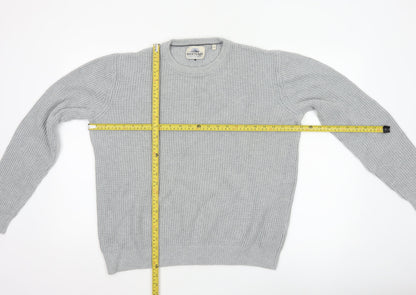 Mantaray Men's Grey Cotton Waffle-Knit Crew Neck Jumper M