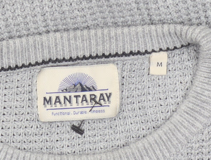 Mantaray Men's Grey Cotton Waffle-Knit Crew Neck Jumper M