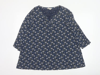 Seasalt Cornwall Women’s Blue Floral 3/4 Sleeve Cotton Tunic Blouse Size 16