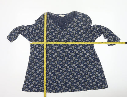 Seasalt Cornwall Women’s Blue Floral 3/4 Sleeve Cotton Tunic Blouse Size 16