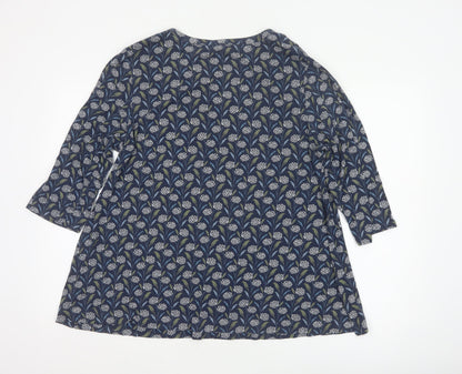 Seasalt Cornwall Women’s Blue Floral 3/4 Sleeve Cotton Tunic Blouse Size 16