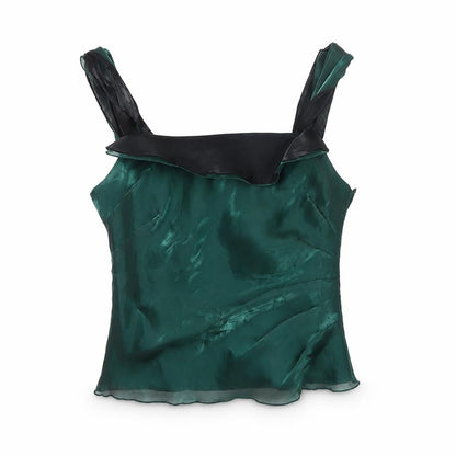 Alex & Co. Women's Green Satin Ruffle Camisole Top UK 10