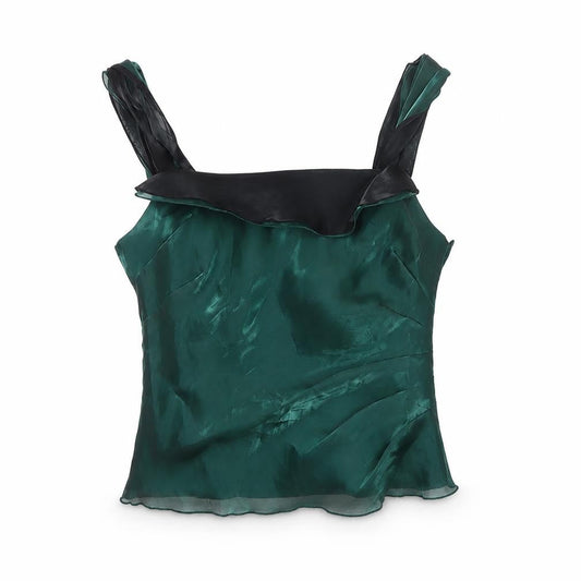 Alex & Co. Women's Green Satin Ruffle Camisole Top UK 10