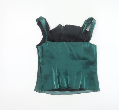 Alex & Co. Women's Green Satin Ruffle Camisole Top UK 10