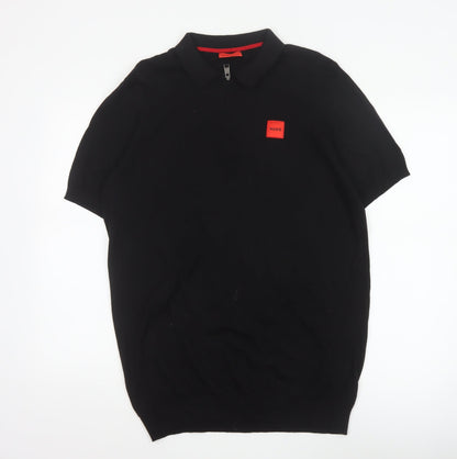 HUGO Boss Men's Black Cotton Short Sleeve Polo Shirt L