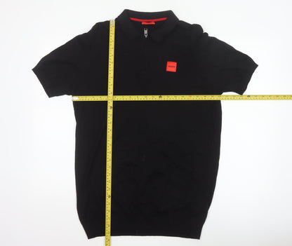 HUGO Boss Men's Black Cotton Short Sleeve Polo Shirt L